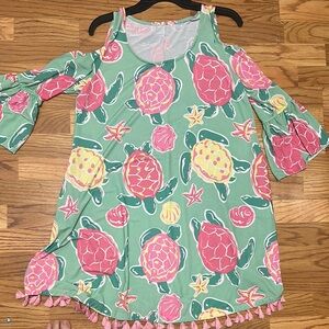 Simply Southern Green and Pink Turtle Midi Dress